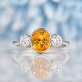 Ellibelle Jewellery Art Deco Style Orange Sapphire & Diamond Three Stone Engagement Ring