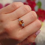 Ellibelle Jewellery Art Deco Style Orange Sapphire & Diamond Three Stone Engagement Ring