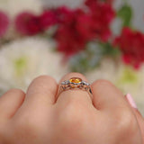 Ellibelle Jewellery Art Deco Style Orange Sapphire & Diamond Three Stone Engagement Ring