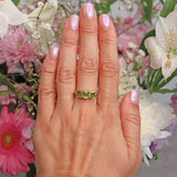 Ellibelle Jewellery Art Deco Style Peridot 9ct Gold Bezel Trilogy Ring