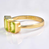 Ellibelle Jewellery Art Deco Style Peridot 9ct Gold Bezel Trilogy Ring