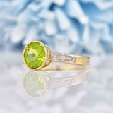 Ellibelle Jewellery Art Deco Style Peridot & Diamond 9ct Gold Bezel Ring