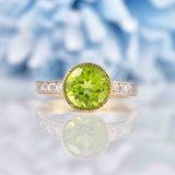 Ellibelle Jewellery Art Deco Style Peridot & Diamond 9ct Gold Bezel Ring