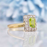 Ellibelle Jewellery Art Deco Style Peridot & Diamond 9ct Gold Rectangular Panel Ring