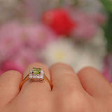 Ellibelle Jewellery Art Deco Style Peridot & Diamond 9ct Gold Rectangular Panel Ring