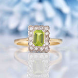 Ellibelle Jewellery Art Deco Style Peridot & Diamond 9ct Gold Rectangular Panel Ring