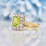 Ellibelle Jewellery Art Deco Style Peridot & Diamond 9ct Gold Rectangular Panel Ring