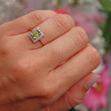 Ellibelle Jewellery Art Deco Style Peridot & Diamond 9ct Gold Rectangular Panel Ring