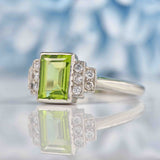 Ellibelle Jewellery Art Deco Style Peridot & Diamond Platinum Ring