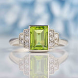 Ellibelle Jewellery Art Deco Style Peridot & Diamond Platinum Ring