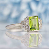 Ellibelle Jewellery Art Deco Style Peridot & Diamond Platinum Ring