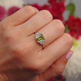 Ellibelle Jewellery Art Deco Style Peridot & Diamond Platinum Ring