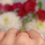 Ellibelle Jewellery Art Deco Style Peridot & Diamond Platinum Ring
