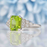Ellibelle Jewellery Art Deco Style Peridot & Diamond Platinum Ring