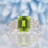 Ellibelle Jewellery Art Deco Style Peridot & Diamond Platinum Ring
