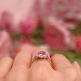 Ellibelle Jewellery Art Deco Style Pink Sapphire & Diamond 18ct White Gold Ring