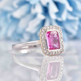 Ellibelle Jewellery Art Deco Style Pink Sapphire & Diamond 18ct White Gold Ring