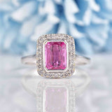 Ellibelle Jewellery Art Deco Style Pink Sapphire & Diamond 18ct White Gold Ring
