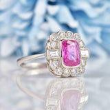 Ellibelle Jewellery Art Deco Style Pink Sapphire & Diamond Platinum Engagement Ring