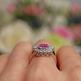 Ellibelle Jewellery Art Deco Style Pink Sapphire & Diamond Platinum Engagement Ring
