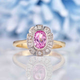 Ellibelle Jewellery Art Deco Style Pink Topaz & Diamond 9ct Gold Panel Ring