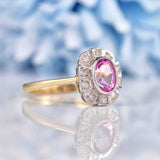 Ellibelle Jewellery Art Deco Style Pink Topaz & Diamond 9ct Gold Panel Ring