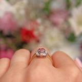Ellibelle Jewellery Art Deco Style Pink Topaz & Diamond 9ct Gold Panel Ring