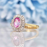 Ellibelle Jewellery Art Deco Style Pink Topaz & Diamond 9ct Gold Panel Ring