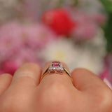 Ellibelle Jewellery Art Deco Style Pink Topaz & Diamond 9ct Gold Rectangular Panel Ring
