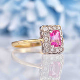 Ellibelle Jewellery Art Deco Style Pink Topaz & Diamond 9ct Gold Rectangular Panel Ring