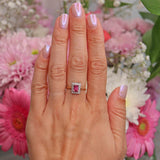 Ellibelle Jewellery Art Deco Style Pink Topaz & Diamond 9ct Gold Rectangular Panel Ring