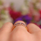 Ellibelle Jewellery Art Deco Style Ruby & Diamond 18ct Gold Half-Eternity Bezel Ring