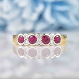 Ellibelle Jewellery Art Deco Style Ruby & Diamond 18ct Gold Half-Eternity Bezel Ring