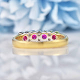 Ellibelle Jewellery Art Deco Style Ruby & Diamond 18ct Gold Half-Eternity Bezel Ring