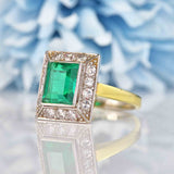 Ellibelle Jewellery Art Deco Style Synthetic Emerald & Diamond Panel Ring