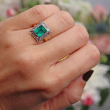 Ellibelle Jewellery Art Deco Style Synthetic Emerald & Diamond Panel Ring