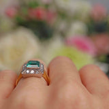 Ellibelle Jewellery Art Deco Style Synthetic Emerald & Diamond Panel Ring