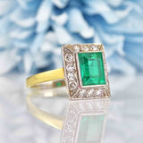 Ellibelle Jewellery Art Deco Style Synthetic Emerald & Diamond Panel Ring