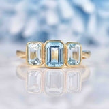 Ellibelle Jewellery Art Deco Style Topaz 9ct Gold Bezel Trilogy Ring