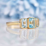 Ellibelle Jewellery Art Deco Style Topaz 9ct Gold Bezel Trilogy Ring