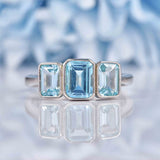 Ellibelle Jewellery Art Deco Style Topaz 9ct White Gold Bezel Trilogy Ring