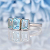 Ellibelle Jewellery Art Deco Style Topaz 9ct White Gold Bezel Trilogy Ring