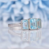 Ellibelle Jewellery Art Deco Style Topaz 9ct White Gold Bezel Trilogy Ring