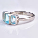 Ellibelle Jewellery Art Deco Style Topaz 9ct White Gold Bezel Trilogy Ring