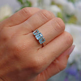 Ellibelle Jewellery Art Deco Style Topaz 9ct White Gold Bezel Trilogy Ring