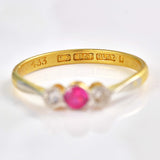 Ellibelle Jewellery Art Deco Synthetic Ruby & Diamond Trilogy Bezel Ring