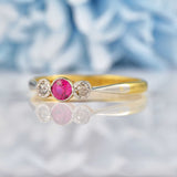Ellibelle Jewellery Art Deco Synthetic Ruby & Diamond Trilogy Bezel Ring