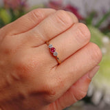 Ellibelle Jewellery Art Deco Synthetic Ruby & Diamond Trilogy Bezel Ring