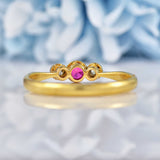 Ellibelle Jewellery Art Deco Synthetic Ruby & Diamond Trilogy Bezel Ring