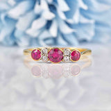 Ellibelle Jewellery Art Deco Synthetic Ruby & Old Cut Diamond 18ct Gold Bezel Ring